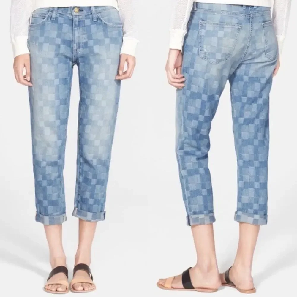 Current Elliott Jeans Checkered Faux Patchwork Denim Fling Boyfriend Loose 29